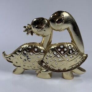 Revere Gold Tone Kissing Turtle Couple Earring Holder 4" Vintage Jewelry Stand